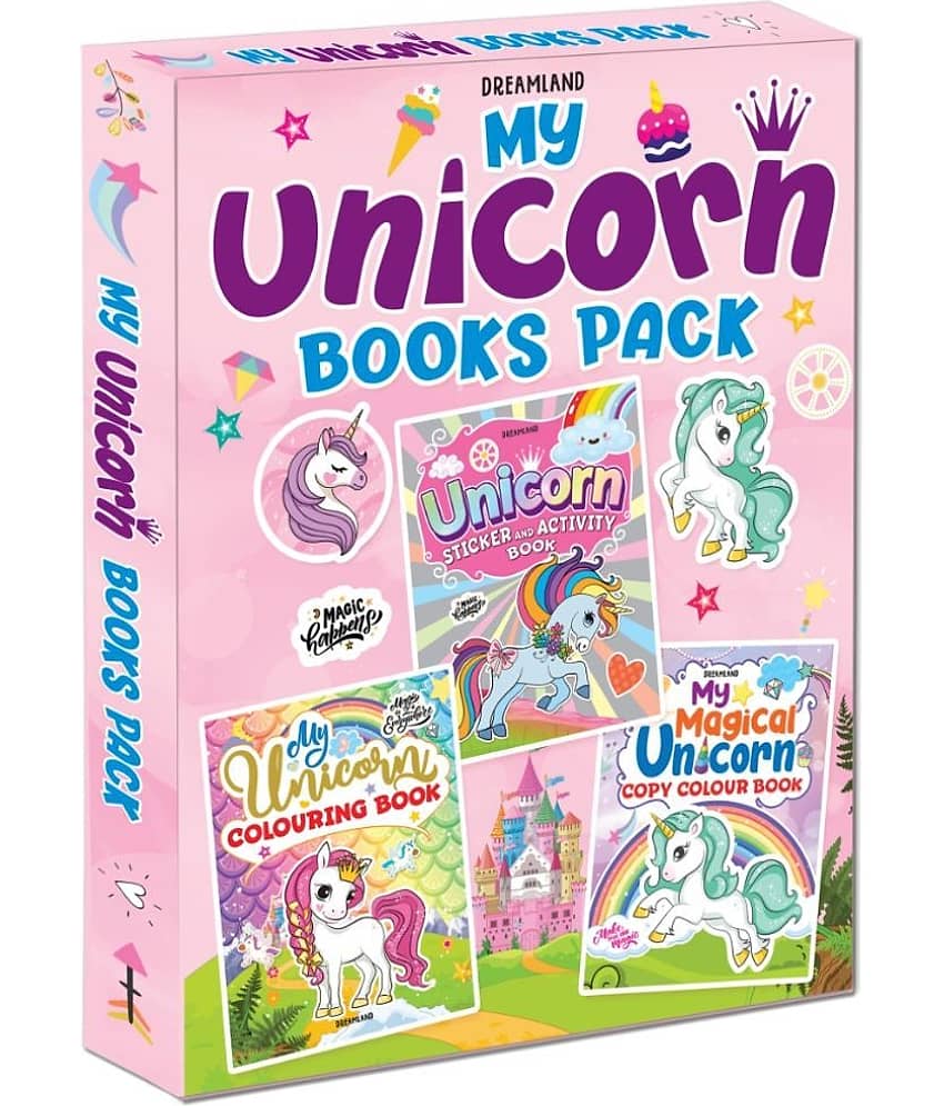 My Unicorn Books Pack - Unicorn Sticker and Activity Book, Copy Colour and Colouring Books
