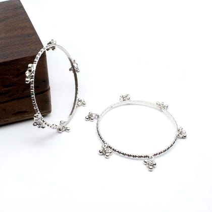 Cute Real Sterling Silver with jingle Bells Women Oxidized Bangles Pair-5.9 CM (2.32 Inch)