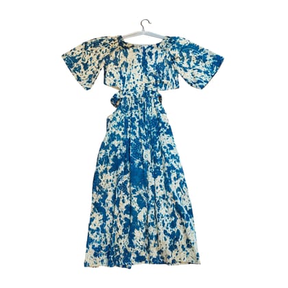 AJRAKH SIDE CUT DRESS, SILK,ZARDOZ EMB,(COLOR CREAM)(M)
