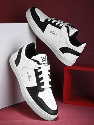 Woakers White Black synthetic leather Lace up Causal ShoesforMen - UK7