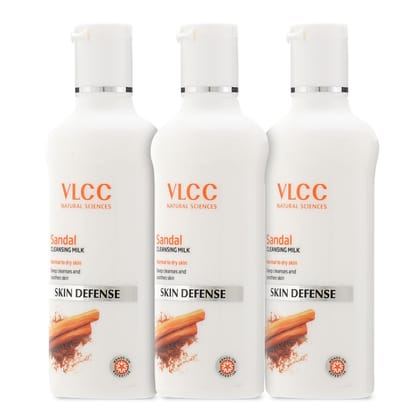 VLCC Sandal Cleansing Milk - 100ml X 3 (Pack of 3) Deep Cleanses & Soothes Skin. With Sandal, Ashwagandha, Fenugreek & Indian Berberry Extracts, Almond and Olive Oils. VLCC Sandal Cleansing Milk - 100ml X 3 (Pack of 3) Deep Cleanses & Soothes Skin. With 