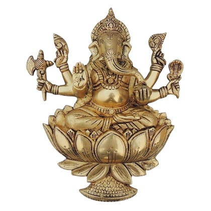Brass Showpiece Lotus Ganesh Wall Hanging God Idol Statue (BSMAS1642 G)