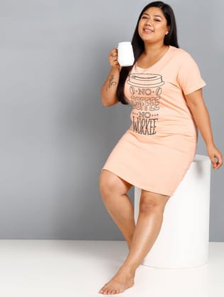 Womens Plus Size Printed Nighty (Peach)-XL