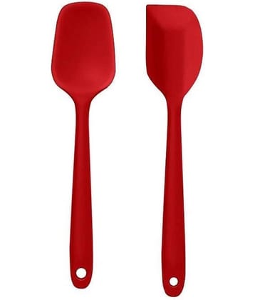 Baskety Silicone Mixing Scrape and Flipping  Nonstick Kitchen Set Spoon Spatula ( Pack of 2, Red )