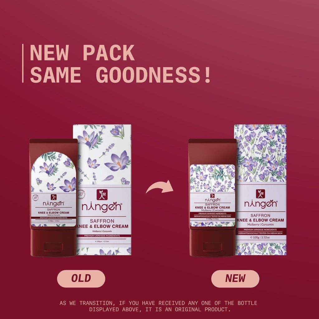 Ningen Saffron Knee and Elbow Cream I Enriched with Mulberry and Curcumin Extracts I Dermatologically Tested, Paraben Free I Softens, Repairs and Heals Dry Skin/Dark Joints I 100g