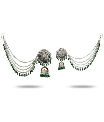 YouBella Stylish Latest Design Combo Of Earrings And Maang Tikka Jewellery Silver Plated  Jhumki Earrings for Women (Green) (YBEAR_32664)