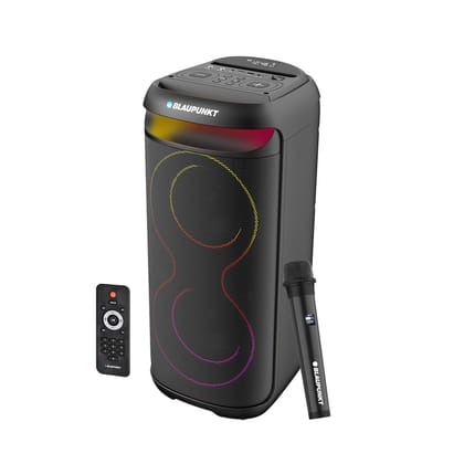 Blaupunkt Rock & Roll PS75 Pro 100W Wireless Bluetooth Party Speaker with Wireless Karaoke Mic, Remote Control- Black