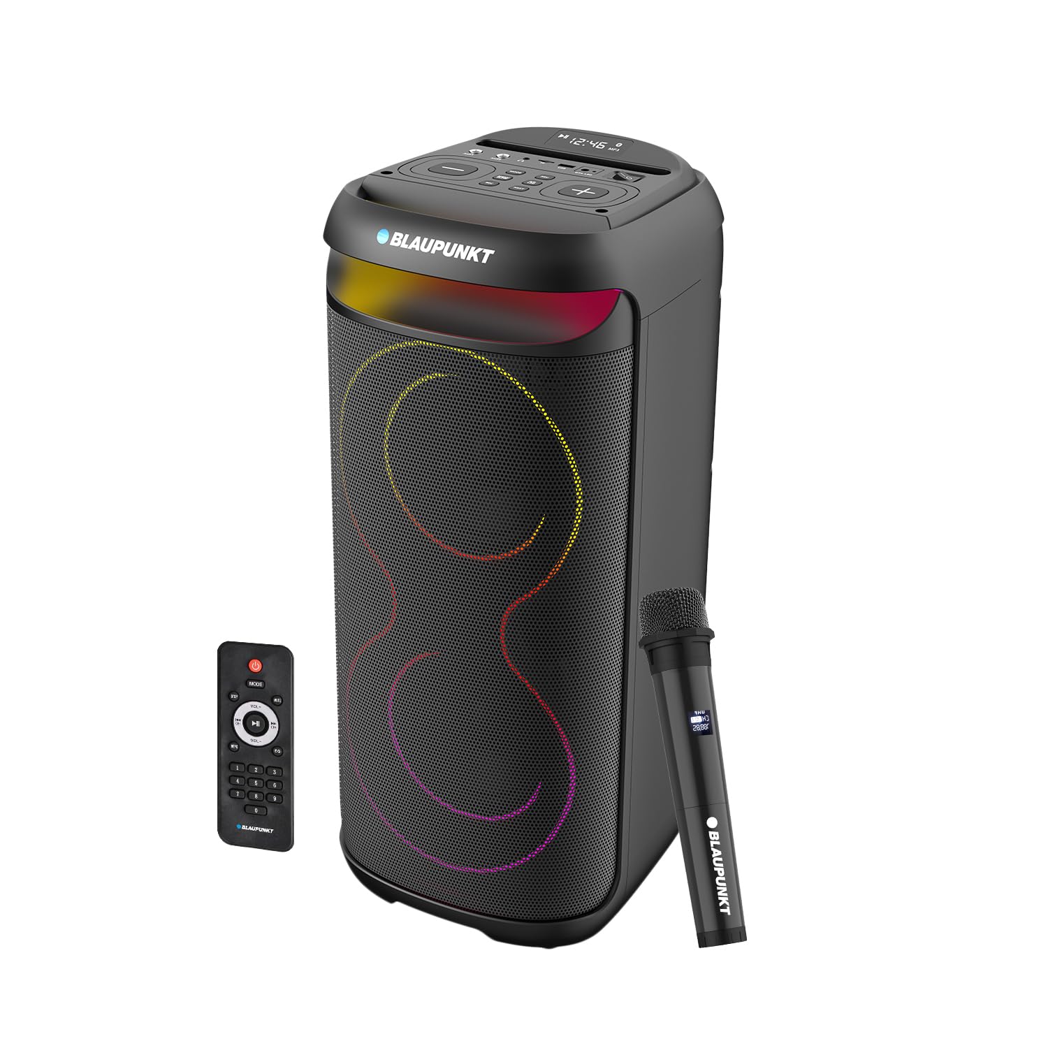 Blaupunkt Rock & Roll PS75 Pro 100W Wireless Bluetooth Party Speaker with Wireless Karaoke Mic, Remote Control- Black