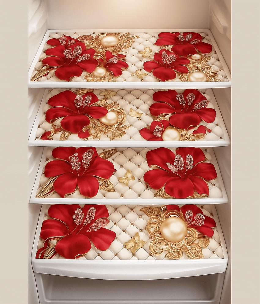 CreadCraft PVC Floral Mats ( 42 30 ) Pack of 4 - Multicolor
