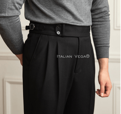 Black Herringbone Signature Buttoned Formal Gurkha Pants by ITALIAN VEGA®-28