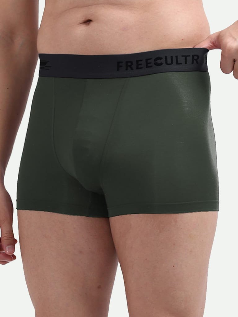 FREECULTR Men's Underwear Anti Bacterial Micromodal Airsoft Trunk - Non Itch No Chaffing Sweat Proof - Pack of 1-Seaweed Green