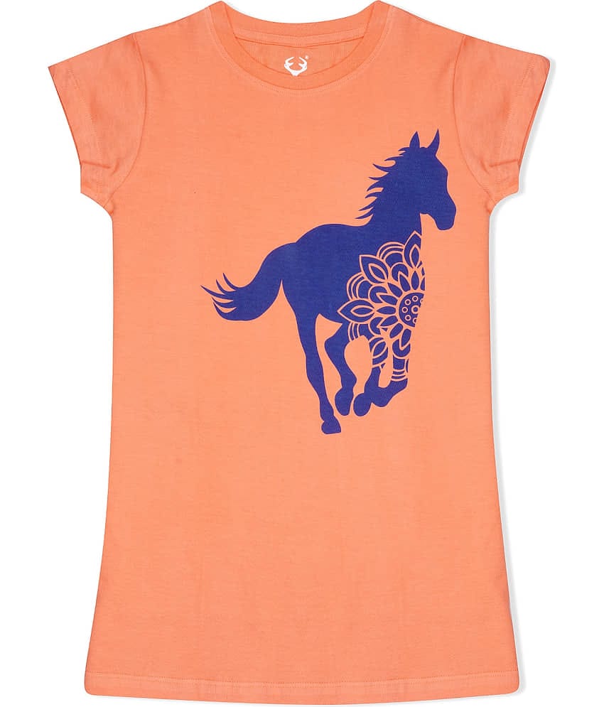 E1K Pack of 1 Girls Cotton T-Shirt ( Orange )