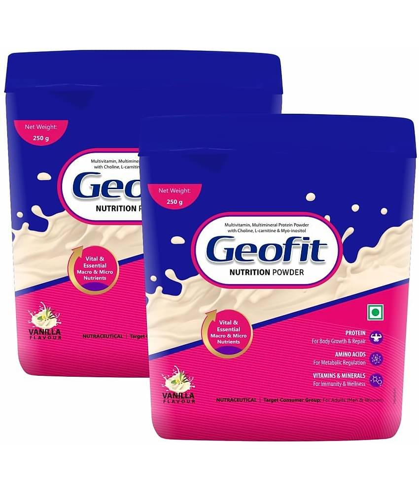 GEOFIT Vanilla Protein Powder Nutrient Rich Supplement for Energy & Strength, 250g (Pack of 2)