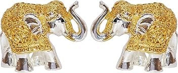 REAL SEED 99.9 Silver & 24K Gold Plated Elephant Idols Pair for Home Temple, Hatti Idol for Pooja Room, Elephant Statue for Gifting (Size - 1 Inches Height)
