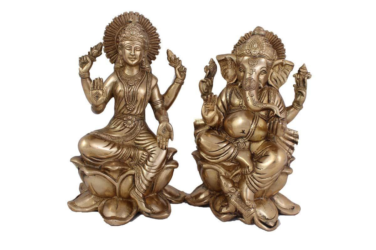 Arihant Craft� Hindu God Lakshmi Ganesha Idol Statue Sculpture Hand Work Showpiece � 25.5 cm (Brass, Gold)