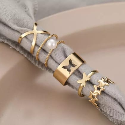 Gold Plated Butterfly Rings Set Of 5