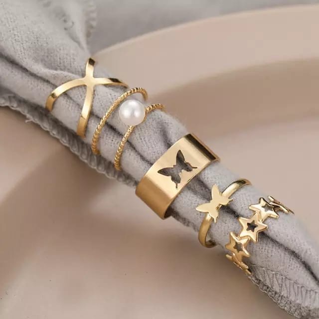 Gold Plated Butterfly Rings Set Of 5