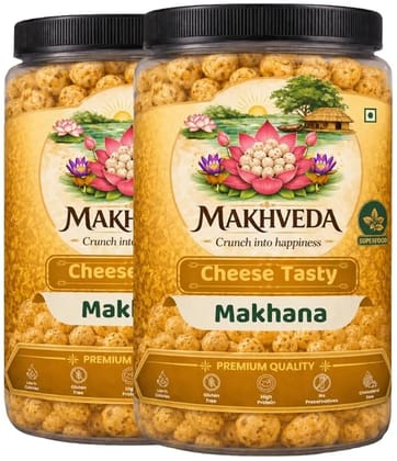 MAKHVEDA - Tasty Cheese Makhana | Roasted Fox Nuts | Popped Lotus Seeds | Healthy Snack | Low Calorie, High Protein, Gluten Free | Cheesy & Crunchy Delight ( 80g x 2 Pack )