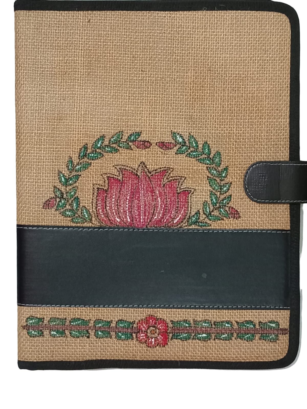 Handmade Tikuli Painting Jute File Folder - Eco-Friendly A4 Document Organizer with 2 Compartments