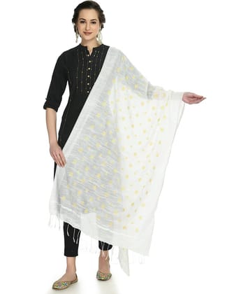 A R Silk - White Cotton Blend Women's Dupatta - ( Pack of 1 )