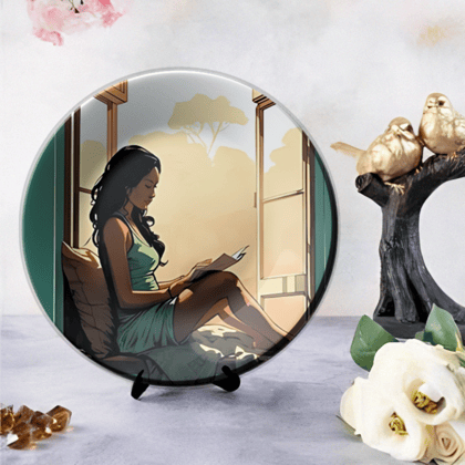 Women Reading Near Window Story Wall Plate Home Décor-8 Inches