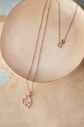 Star Orbit Rose Gold Plated Sterling SIlver Pendant-With Chain / Rose