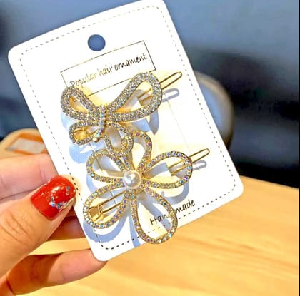Set Of 2 | Shiny Butterfly &amp; Flower Hair Clip Set