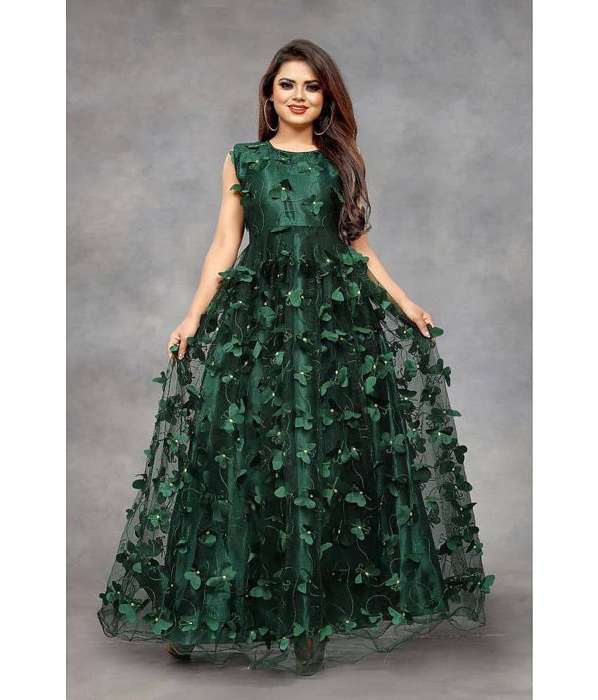 Apnisha Women Net Applique Ethnic Dress ( White )