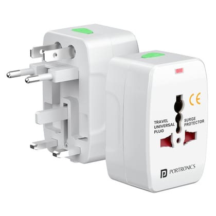 Portronics Juicemate Go Pro Travel Adapter with Universal AC Socket, ABS+Copper Material - White