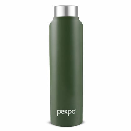 PEXPO Stainless Steel Fridge Water Bottle, 1000 ml, Military Green, Chromo | Leak-Proof & Easy to Grip Water Bottle