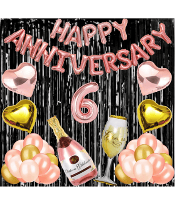 Jolly Party  6 Rose Gold Foil Balloons with Happy Anniversary Decoration Items ( Pack of 55)