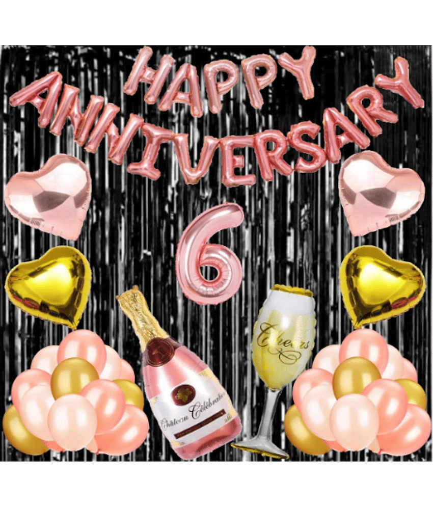 Jolly Party  6 Rose Gold Foil Balloons with Happy Anniversary Decoration Items ( Pack of 55)