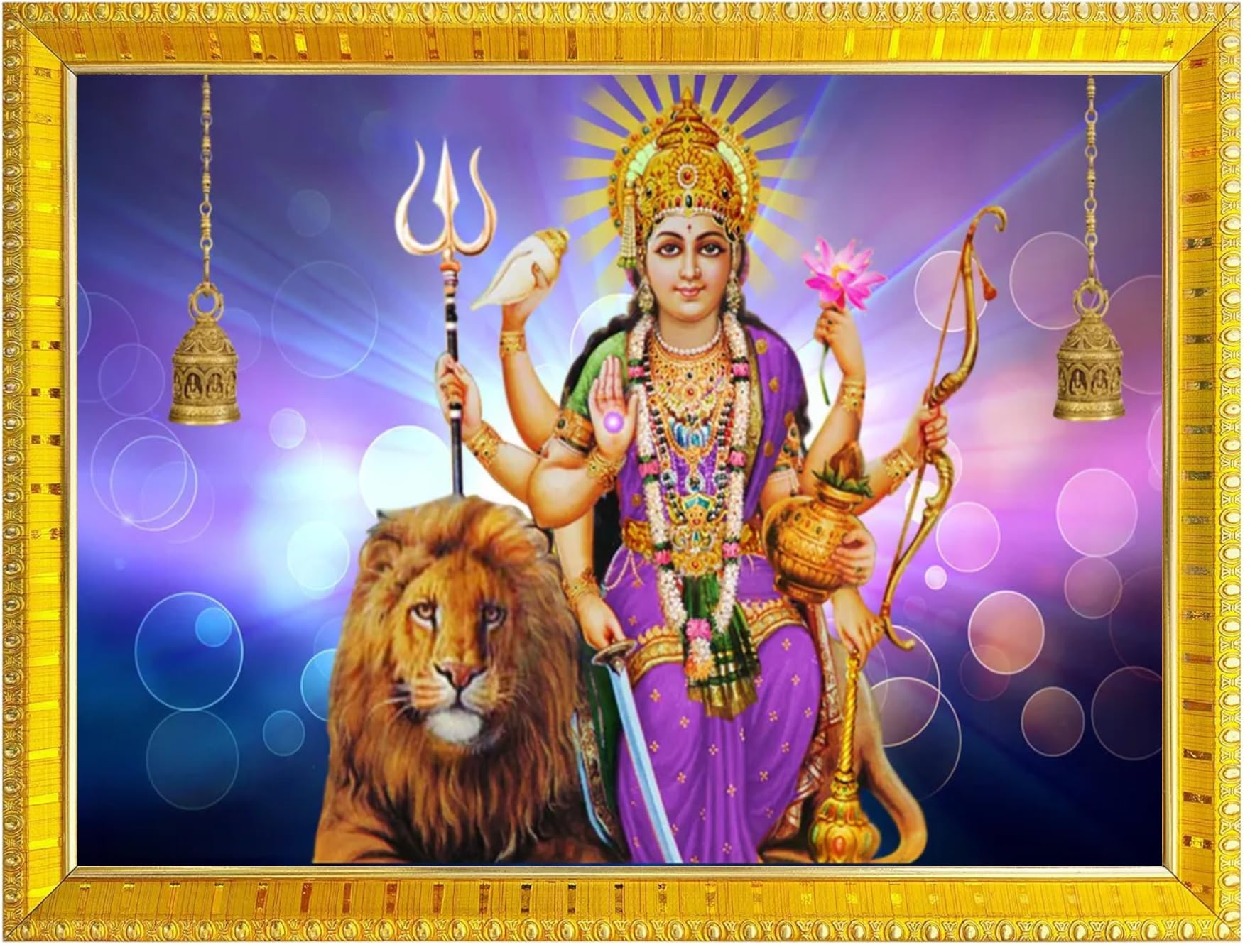 NOKKES Sherawali maa veshno maa durga maa photo Golden 5X7 Inch Photo Frame_AQW23