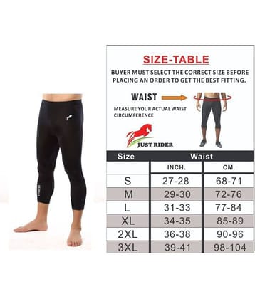 Just Rider Unisex 100% Polyester 3/4 Capri Length Compression Tights Fitness & Other Outdoor Inner Wear Multi Sports Cycling, Cricket, Football, Badminton, Gym,
