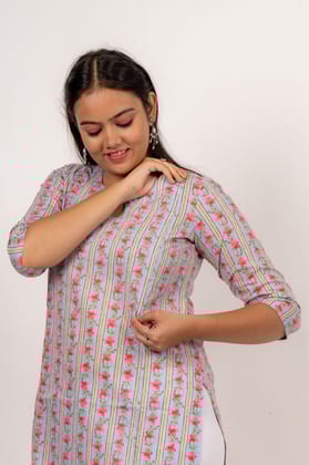 Avni Light Blue Maternity and Nursing Cotton Kurta-XL