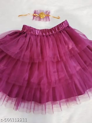 Fashionifyy Tulle Ruffle Skirt - Wine Colour with matching Hand accessory