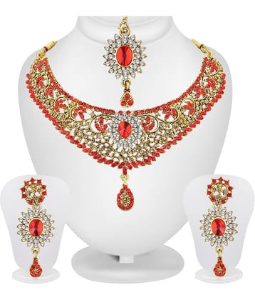 Spargz Alloy Red Choker Designer Gold Plated Necklaces Set