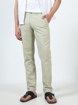 Men Linen Blend Trousers Regular Fit, Sage-28