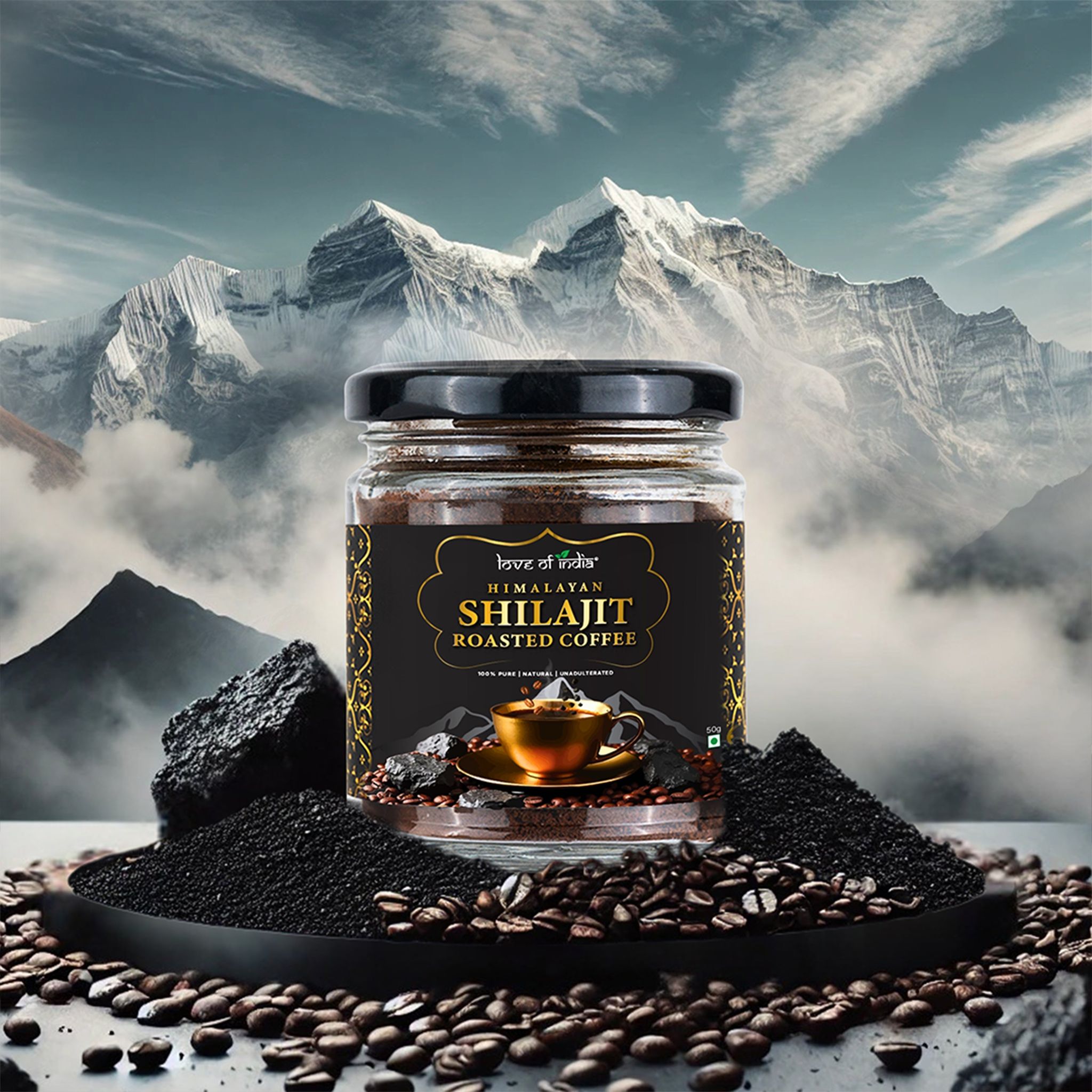 Himalayan Shilajit Roasted Coffee by Love of India | Premium Robusta Beans Infused with Pure Himalayan Shilajit