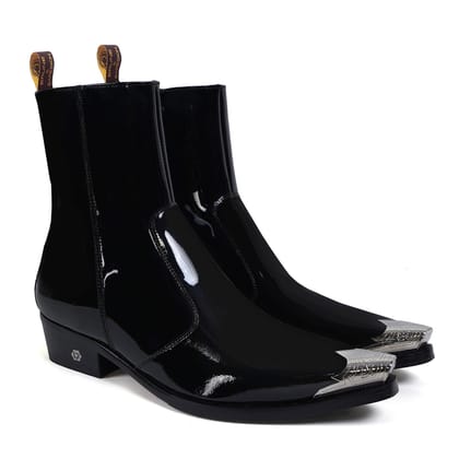 Black Patent Metal Toe Cap Cuban Heel Leather Boots-40/6