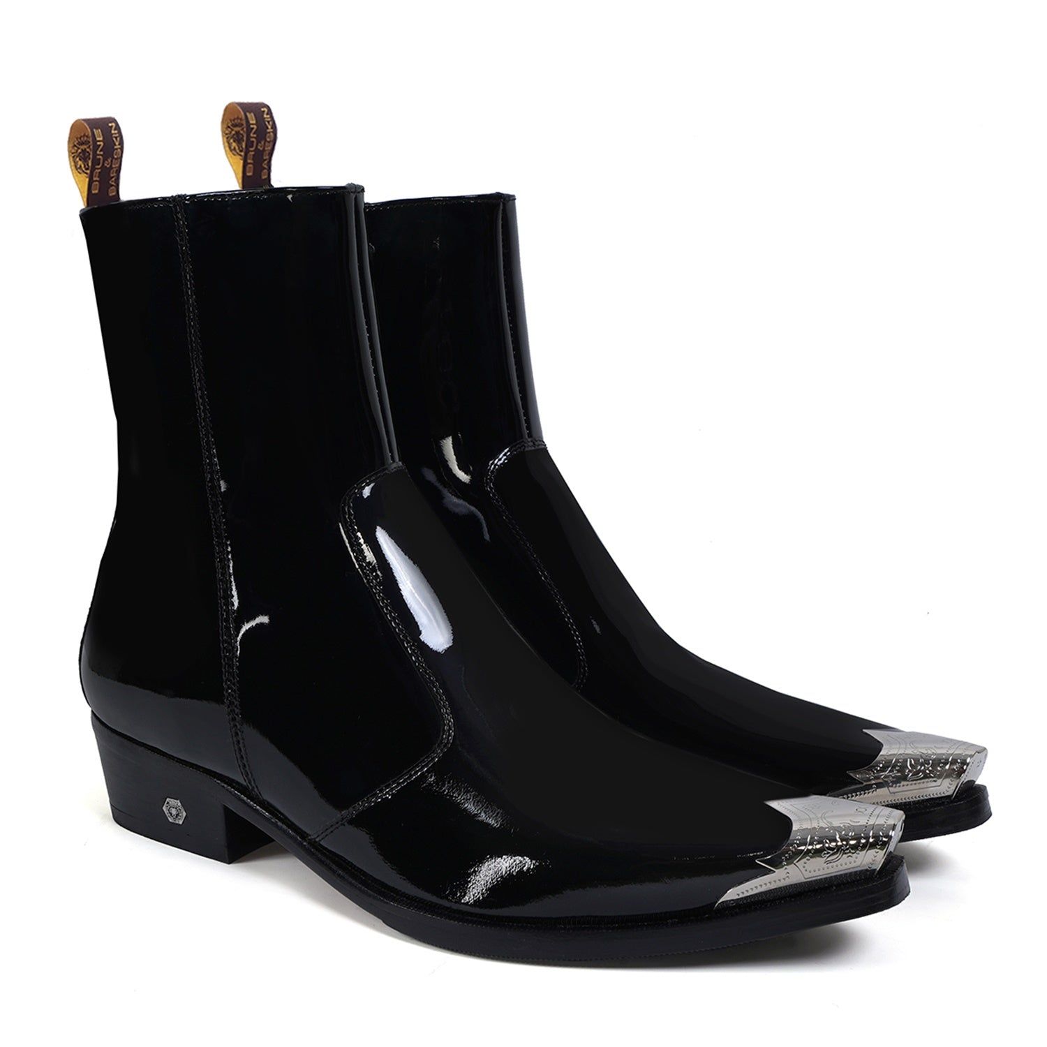 Black Patent Metal Toe Cap Cuban Heel Leather Boots-40/6