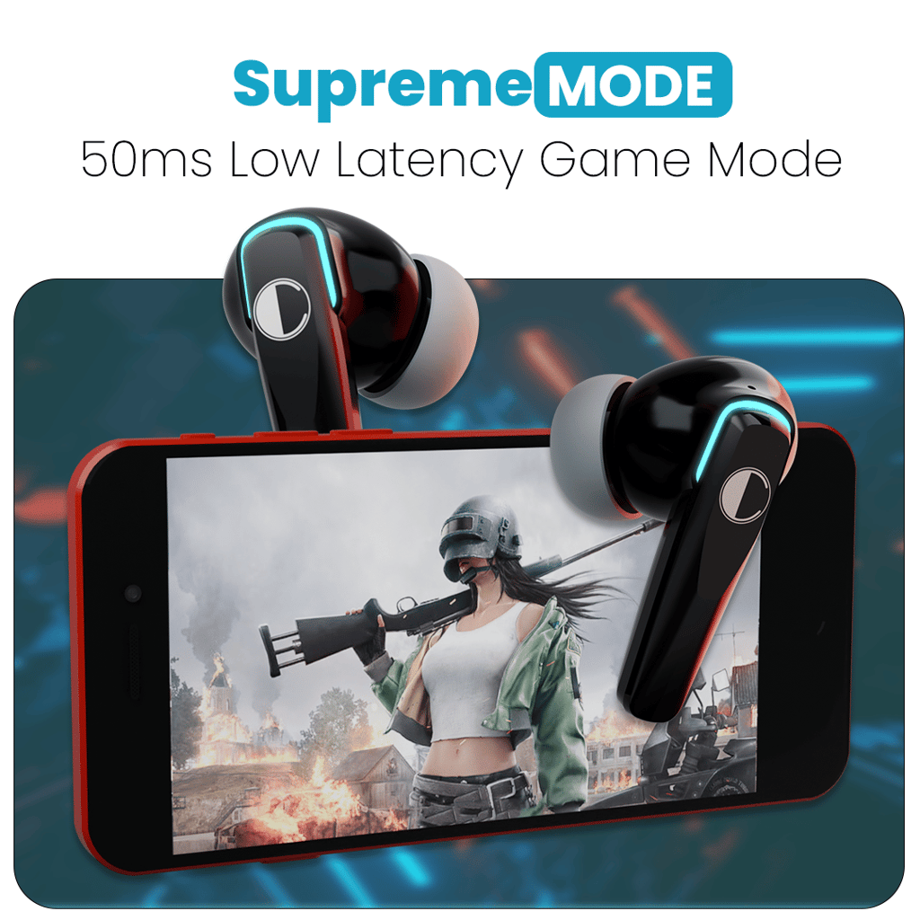 Cellecor BroPods C103 PLAY Quad Mic TWS |35H Playtime, ENC, 5.3v, 50ms Low Latency Gaming Bluetooth-black