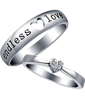 Silver Shine Silver Plated Solitaire 'Endless Love' Heart Adjustable Couple ring for Men and Women,Couple ring for Girls and Boys-2 pieces