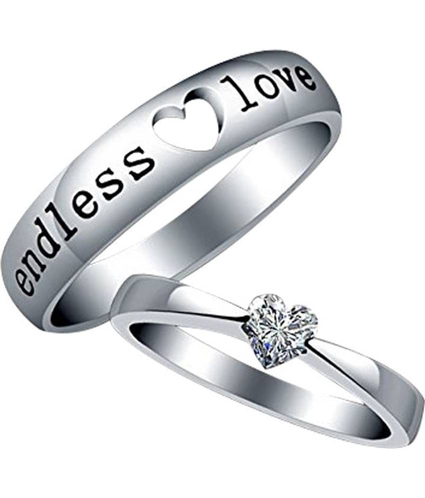 Silver Shine Silver Plated Solitaire 'Endless Love' Heart Adjustable Couple ring for Men and Women,Couple ring for Girls and Boys-2 pieces