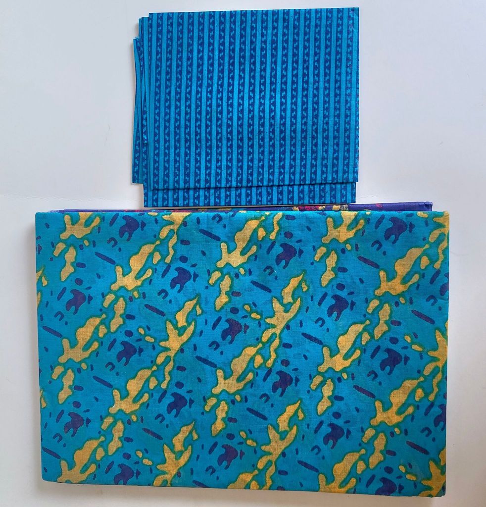 Blue and Green Floral Printed Cotton Fabric