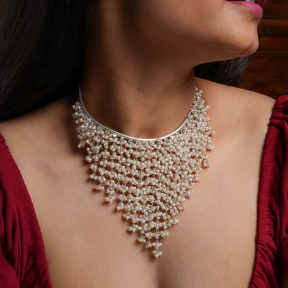 Cascading Pearls Freshwater Pearls Silver Necklace Set