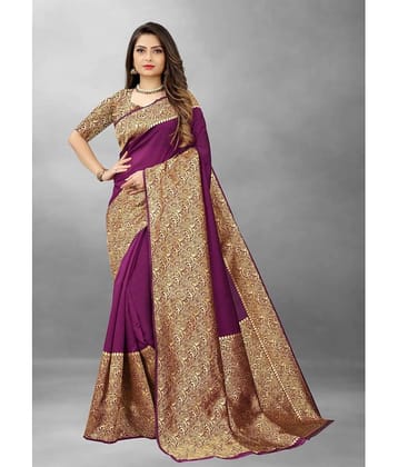 Gazal Fashions Banarasi Silk Embellished Saree With Unstitched Blouse Piece ( Blue )