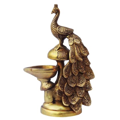 Brass Table Decor Oil Lamp, Deepak  - Handcrafted Puja Deepak for Home Décor, Height : 8.5 Inch (BSMAS1390 E)