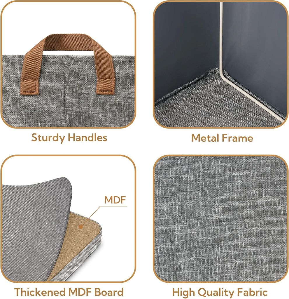 Wardrobe Organizer for Clothes with Metal Frame Rectangle Storage Baskets for Clothing Fabric Storage Box with Handles Shelf Basket for Storage Clothes Pants Jeans Sweater Pack of 2