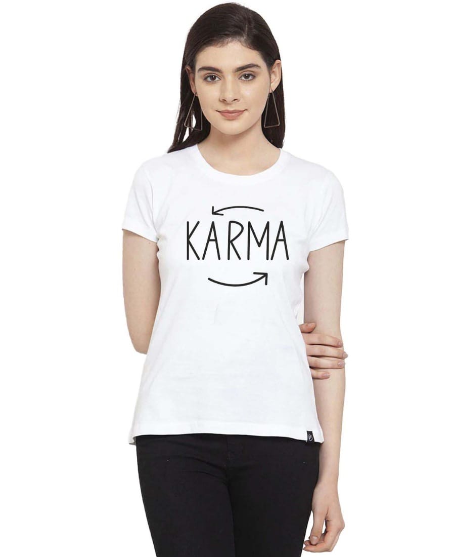 Women's Cotton Blend Karma Printed T Shirt S (White)